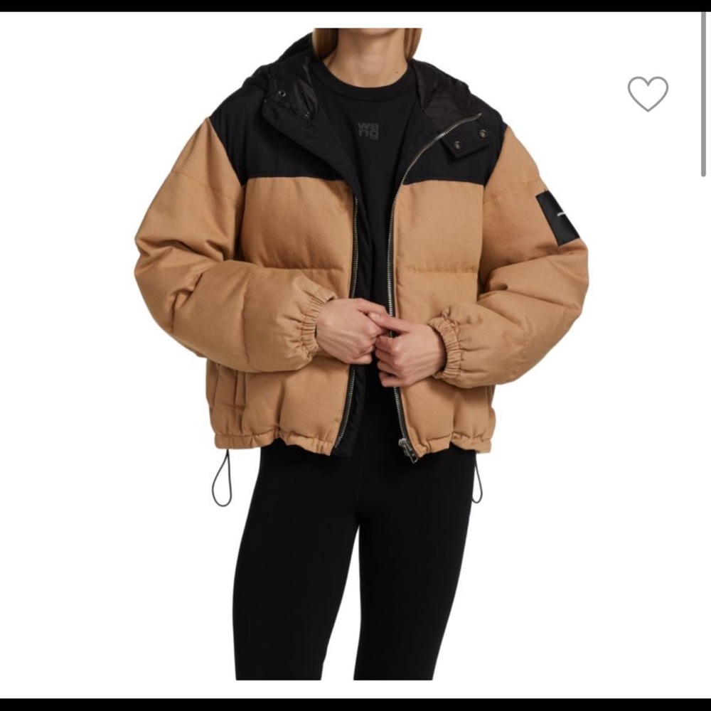 Color-Blocked Denim & Nylon Hooded Puffer Jacket